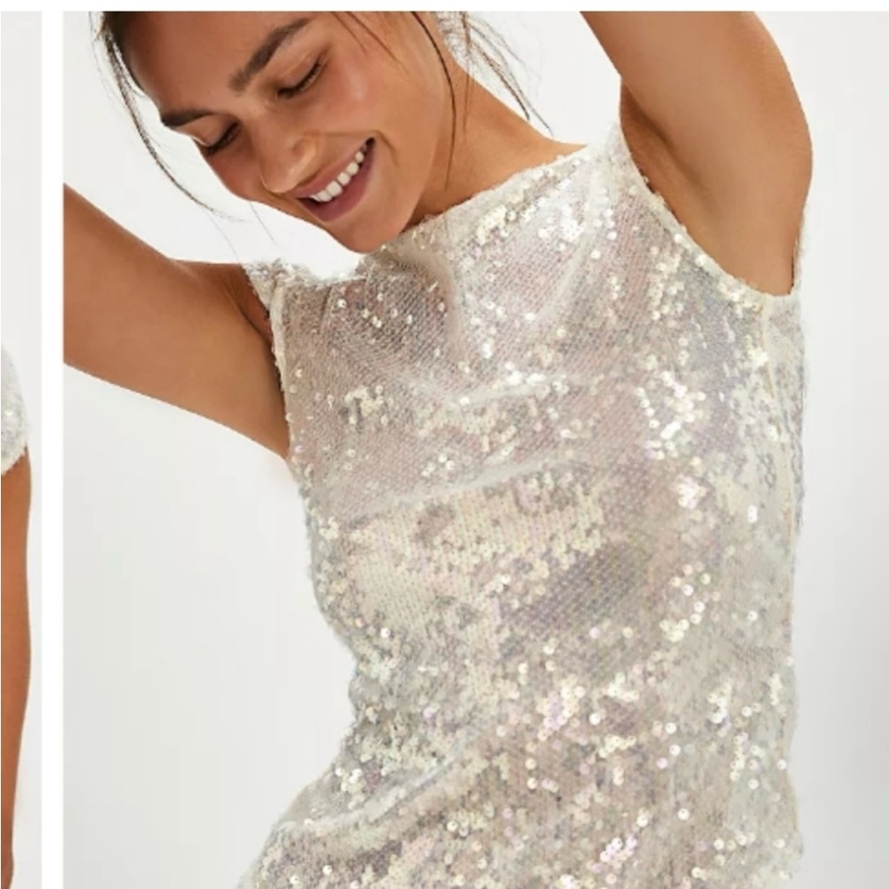 Free People Iridescent Sequin Cap sleeve Top